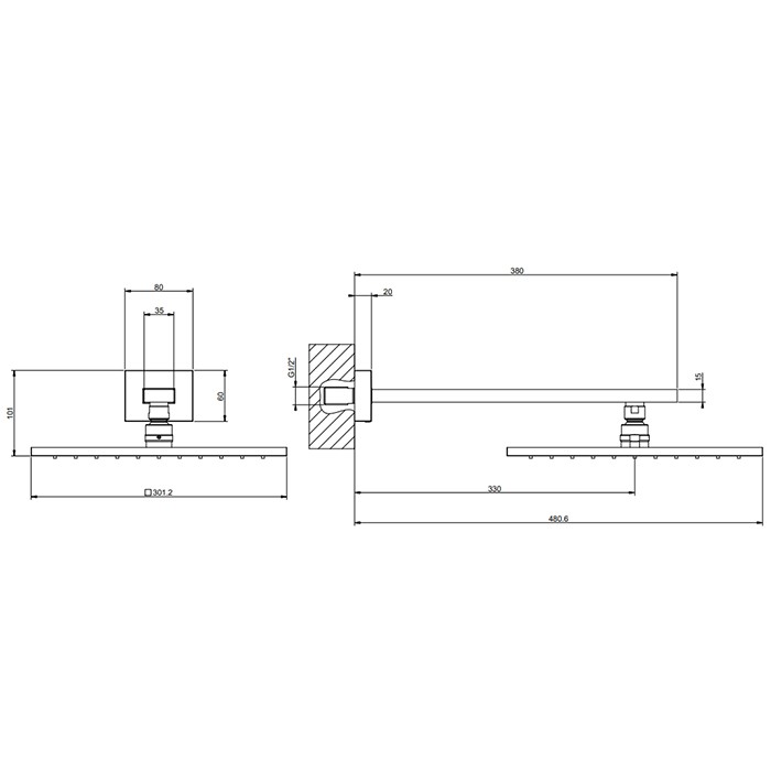 Gessi Верхний душ 30х30см., подвесной, Rettangolo, 15185#246 цвет: gold pvd
