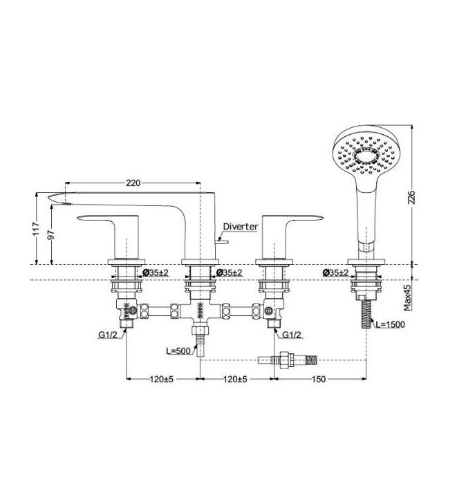 TOTO смеситель для ванны, ga арт. TBG04202R
