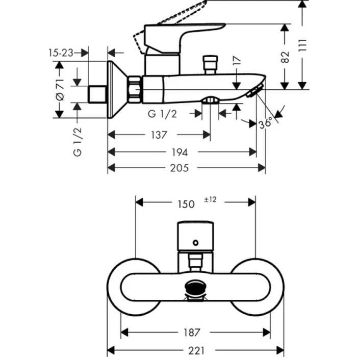 Hansgrohe смеситель для ванны, Talis E, хром арт. SET/71740000/26275000