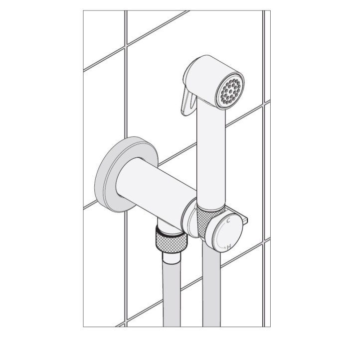 Bossini гигиенический комплект 160 мм х 70 мм х 125 мм, со смесителем, лейкой и шлангом, paloma flat, хром арт. e37015b.030
