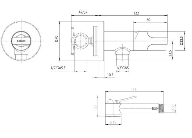 Bossini комплект гигиенический с механическим смесителем, лейкой и шлангом, paloma brass, хром арт. e34007b.030