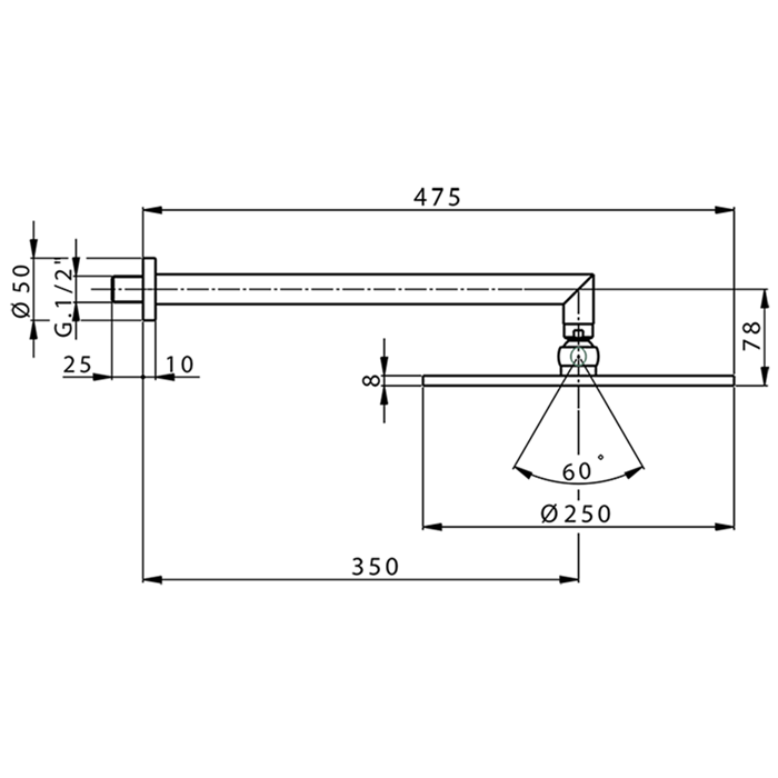 Cisal верхний душ d250 мм с настенным держателем l350 мм ds0136302b shower, цвет: никель