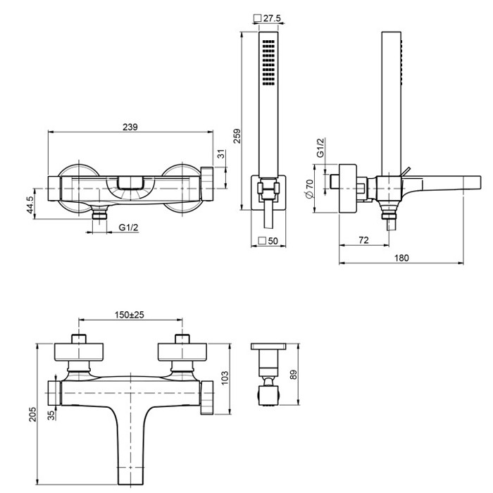 Fima Carlo Frattini смеситель внешнего монтажа на ванну с душевым комплектом, zeta, хром арт. f3964cr