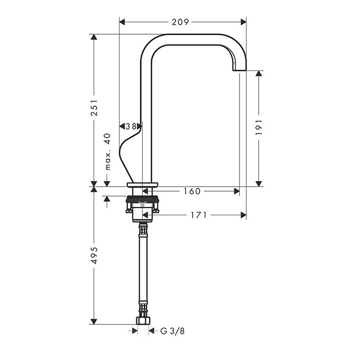 AXOR смеситель для раковины, однорычажный 190, без донного клапана, Citterio, золото арт. 39037990