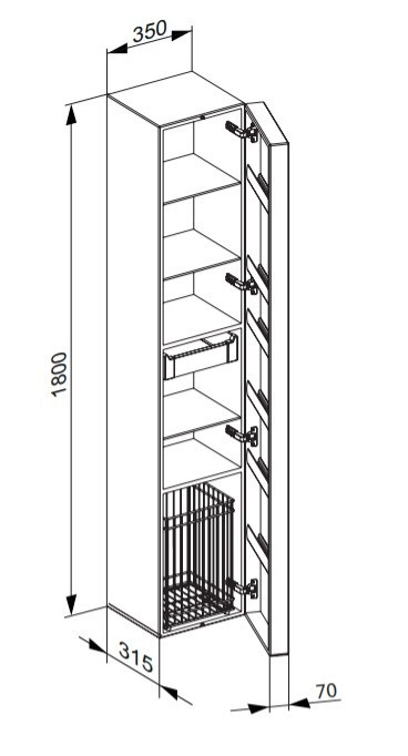 Keuco высокий шкаф-пенал, edition 300, белый альпийский арт. 30311 212102