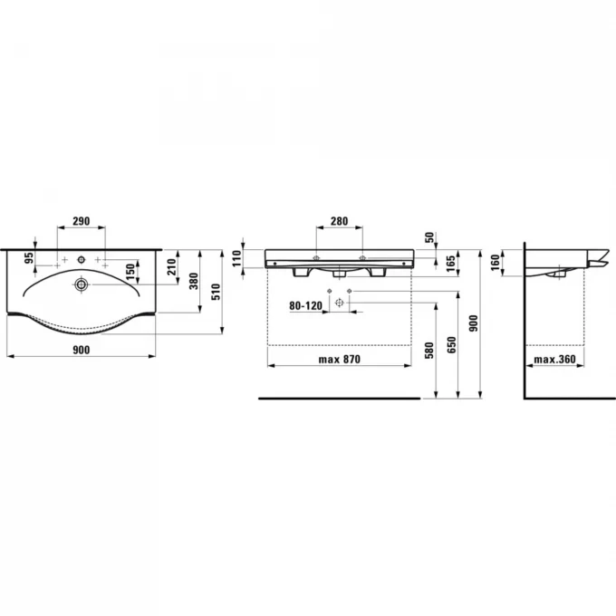 LAUFEN раковина подвесная new 90x51 с полотенцедержателем, PALACE - 8.1270.2.000.104.1