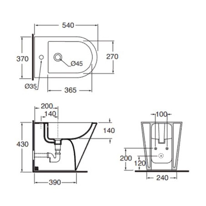 AZZURRA биде подвесное 54х37х30,5см, с 1 отв под смеситель, FORMA, FMBKS000000MBI*1 цвет: белый