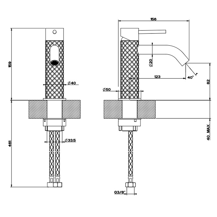 Gessi Смеситель для раковины на 1 отверстие без донного клапана, излив 123мм, 316, 54102#707 цвет: brushed black metal pvd