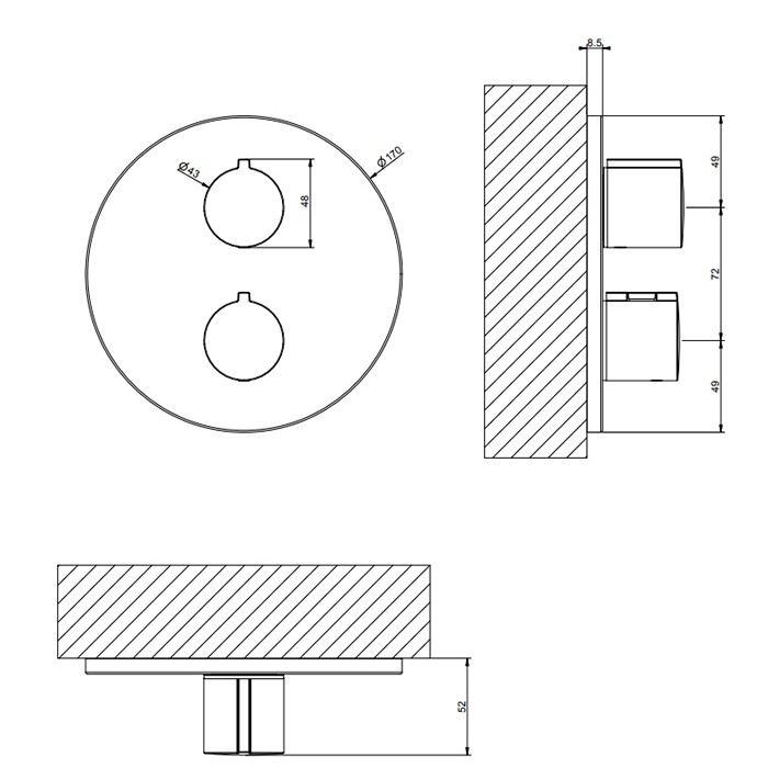 Gessi Смеситель для душа, встраиваемый, термостатический, на 2 позиции, Emporio Via tortona, 38777#149 цвет: finox brushed nickel