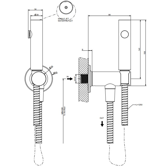 Gessi Гидроёршик, настенный, 1/2". цвет: золото, Inciso, 58151#246 цвет: золото