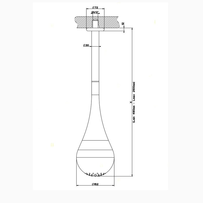 Gessi Верхний душ для потолочного крепления каплевидной формы, с инд.высотой (490-2100мм), Goccia, 33753#031 цвет: хром
