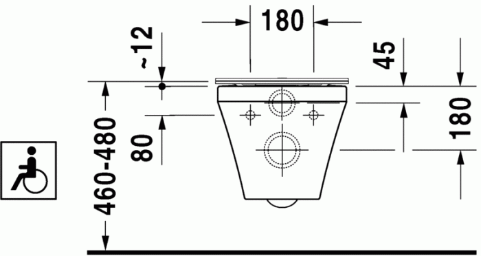 Duravit унитаз подвесной для инвалидов rimless с вертикальным смывом, без сидения, безободковый, durastyle, 2559090000 цвет: белый