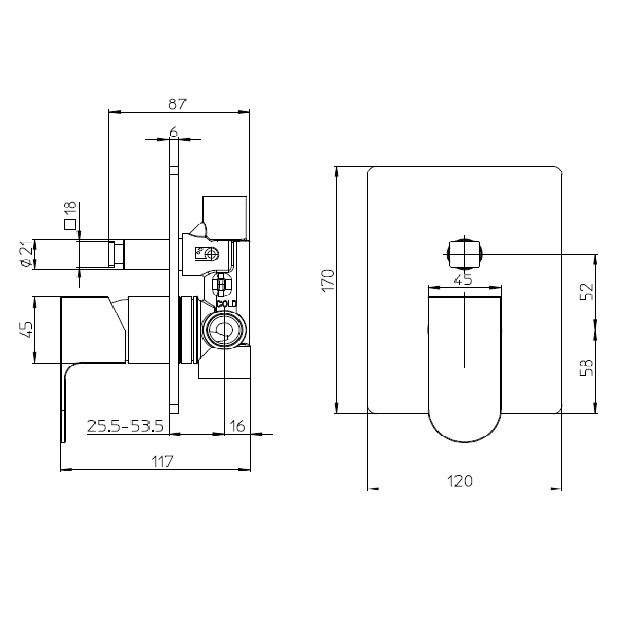 Bossini внешняя часть однорычажного встраиваемого смесителя на 2 выхода, gillo, бронза арт. z00737.022