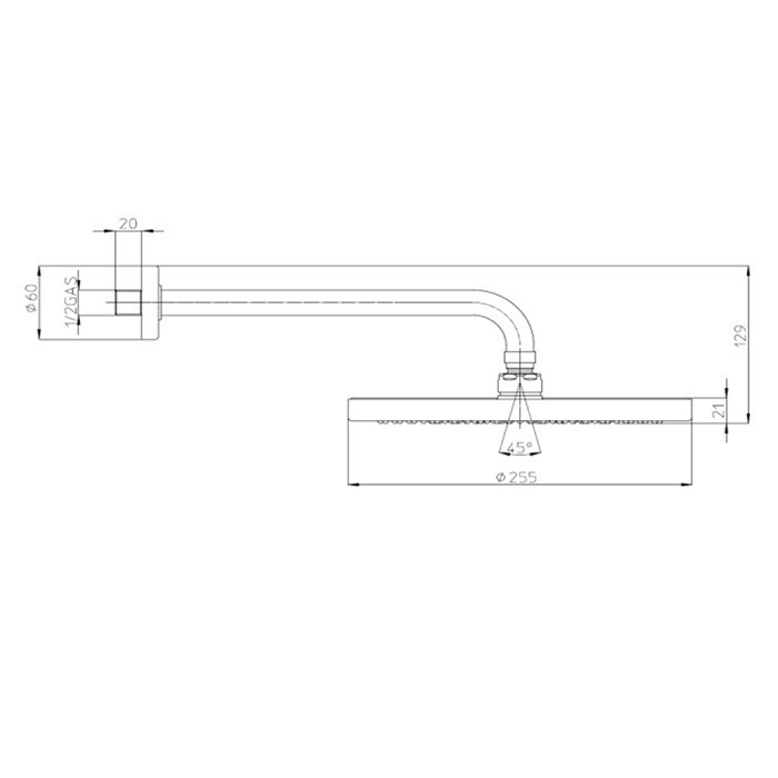 Bossini верхний душ настенный с вылетом 300 мм, elios, черный арт. h19412g.073