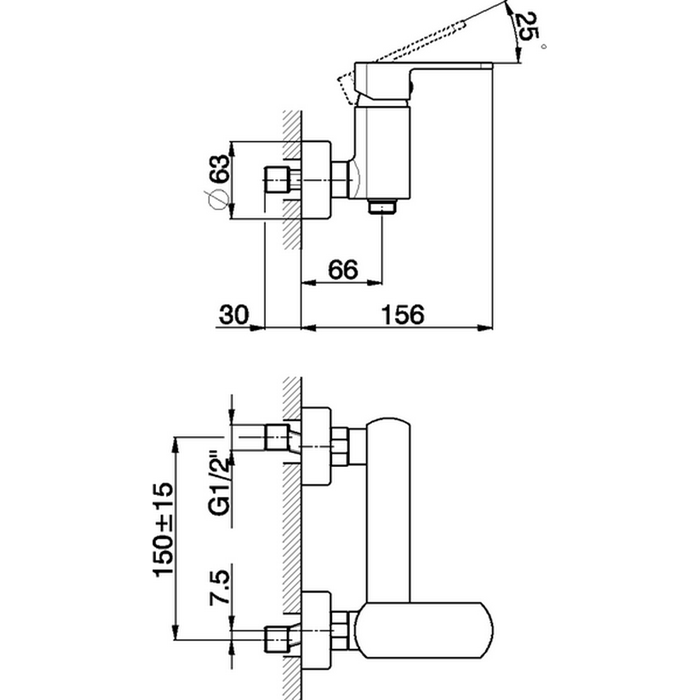 Cisal смеситель однорычажный настенный для душа rr00044021 roadster, цвет: хром