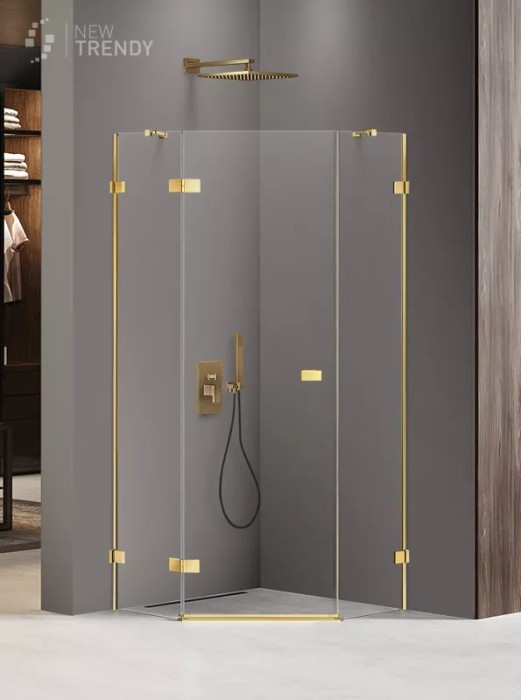 Душевое ограждение shine l 90x90x200, New trendy Avexa gold, золото арт. EXK-3842