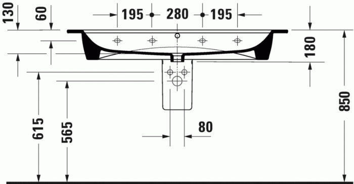 Duravit раковина без отверстия под смеситель, с переливом, me by starck, 2361120060 цвет: белый