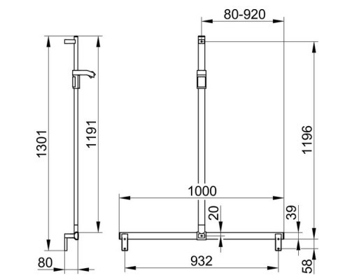 Keuco поручень вдоль стены и штанга для душа 1000 мм, axess, хром арт. 35014 011013