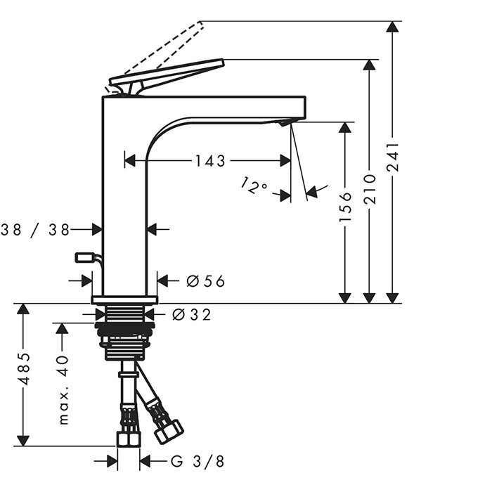 AXOR смеситель для раковины, однорычажный, 160 с рычаговой рукояткой, со сливным гарнитуром, Citterio, черный арт. 39071340