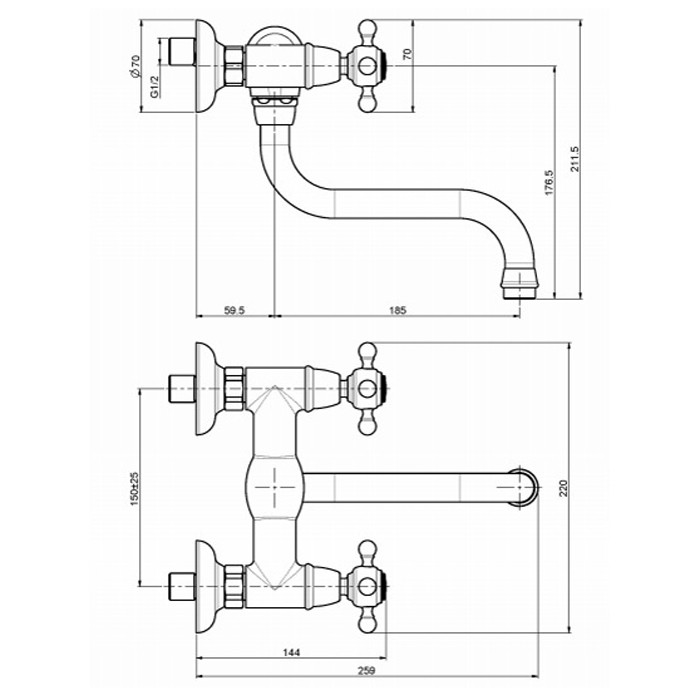 Fima Carlo Frattini смеситель настенного монтажа на 3 отверстия, kitchen, хром арт. f5086cr