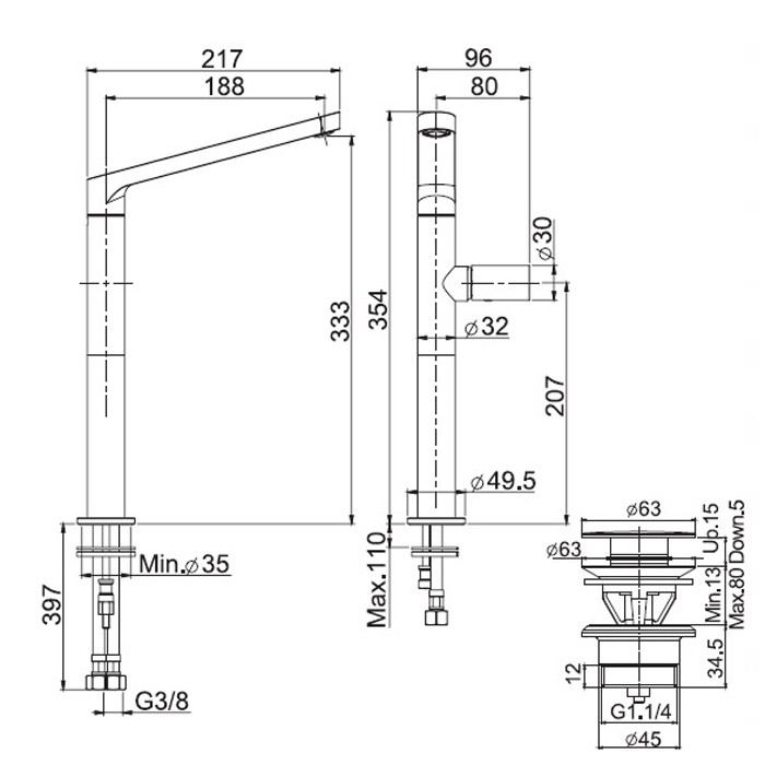 Fima Carlo Frattini смеситель высокий для раковины, nomos go, хром арт. f4161/hcr