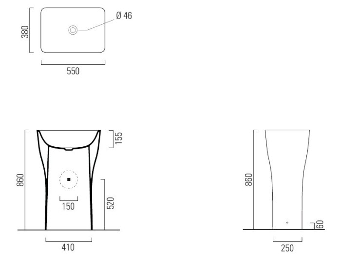 GSI Напольная раковина 55х38х86 см, санфарфор, Sand - 9057PF11
