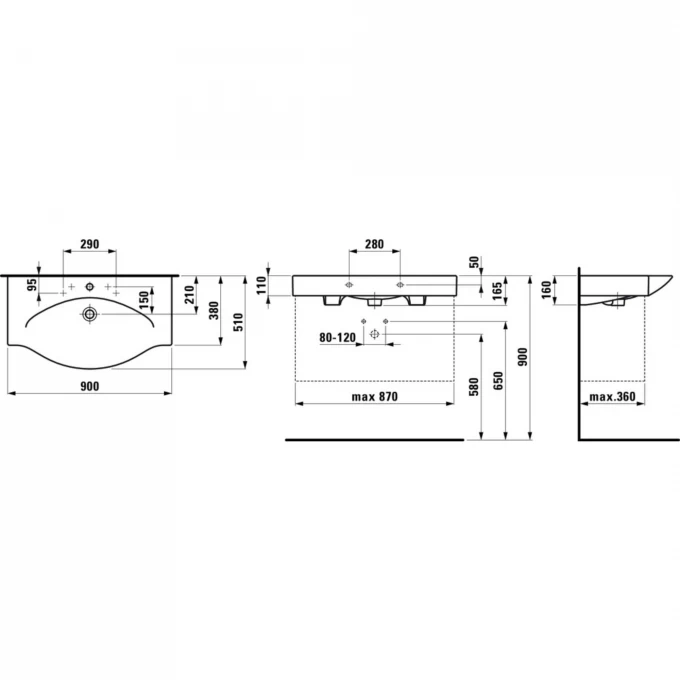 LAUFEN раковина подвесная new 90, PALACE - 8.1170.2.000.104.1