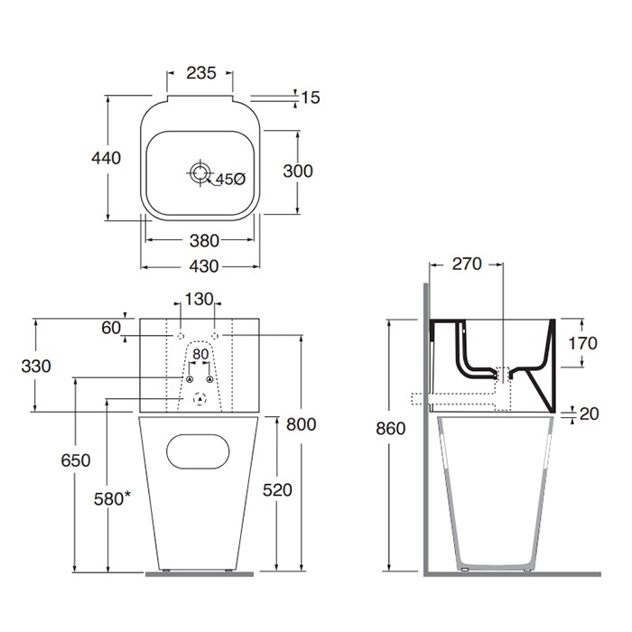 Azzurra раковина подвесная 44х43см., без отв.., Azzurra, TALP04443T00TO*0 цвет: tortora