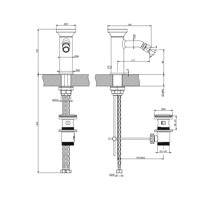 Gessi Смеситель для биде с донным клапаном, Origini, 66007#031 цвет: хром