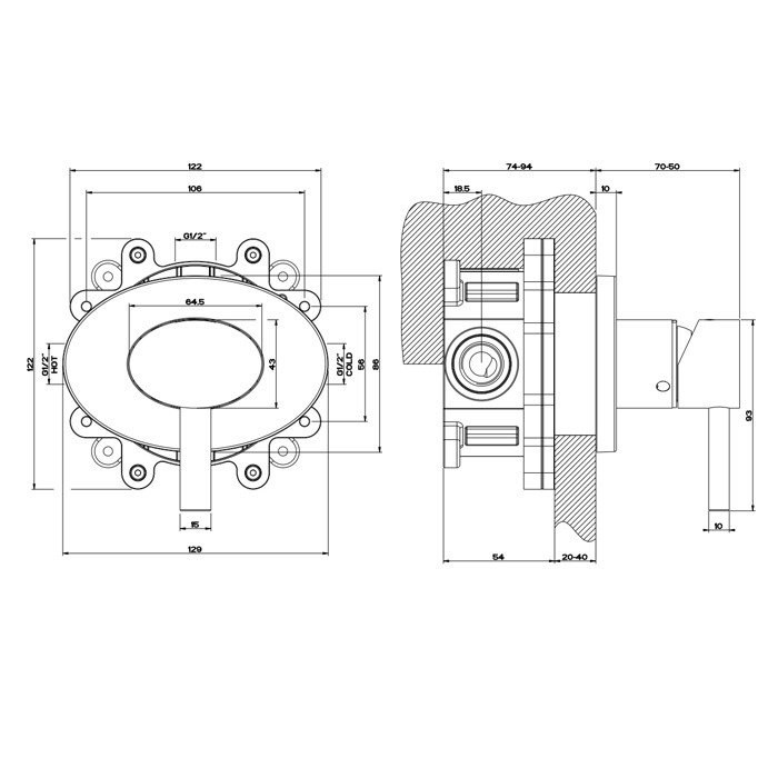 Gessi Встраиваемый однорычажный смеситель без излива, внешняя часть, Ovale, 23110#299 цвет: black xl