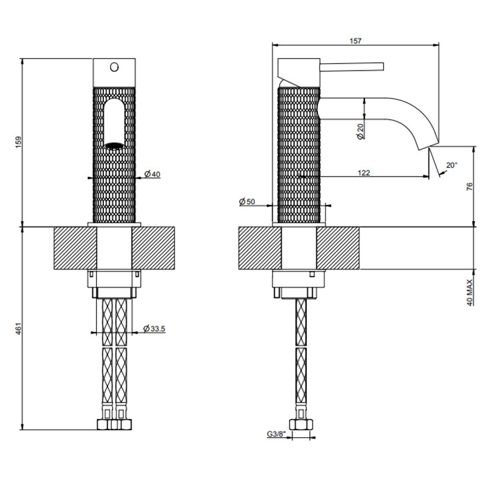 Gessi Смеситель для раковины на 1 отверстие, без донного клапана, излив 123мм, 316, 54202#707 цвет: brushed black metal pvd