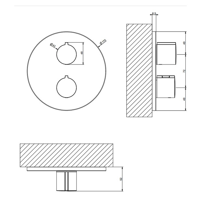Gessi Смеситель для душа, встраиваемый, термостатический, на 1 позицию, Emporio Via tortona, 38776#149 цвет: finox brushed nickel