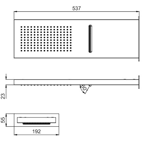 Верхний душ настенный 537х192 мм, 2 режима, Almar Smart 2, E044199.316 цвет: нержавеющая сталь брашированная AISI 316