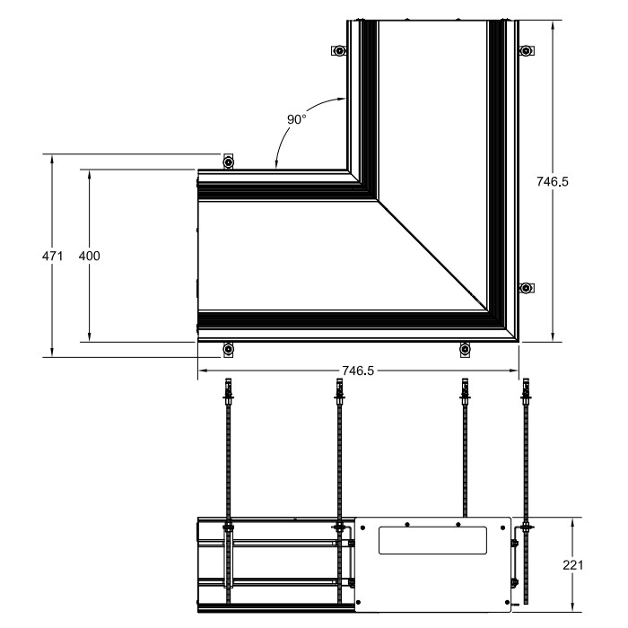 Gessi Профиль угловой 740х740 мм, без подготовки под модули, Binario, 61041#299 цвет: black xl
