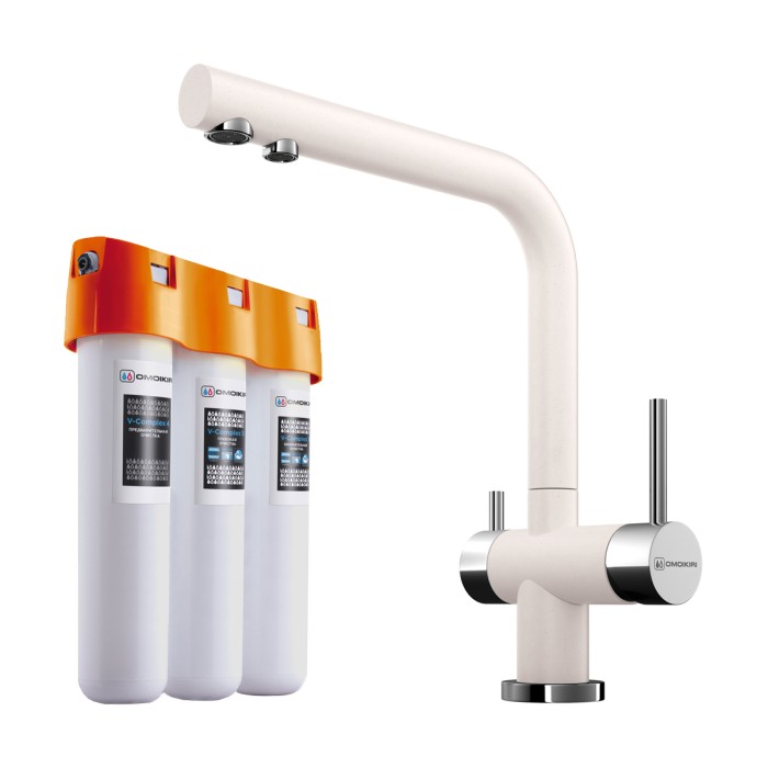 Omoikiri комплект смеситель+фильтр Nagano-PA + Pure drop Lite, пастила арт. 4216.8028