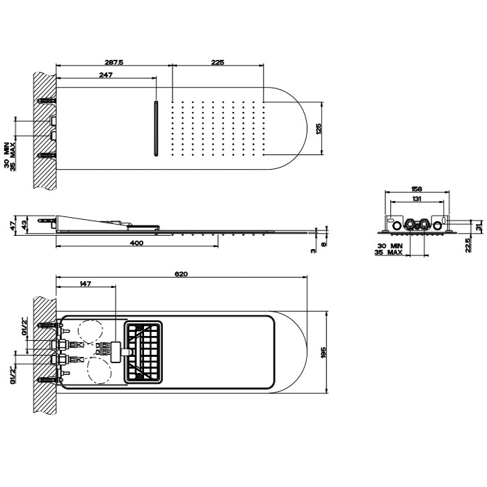 Gessi Верхний душ, настенный, дождь/каскад, Tremillimetri, 33053#707 цвет: black metal brushed pvd