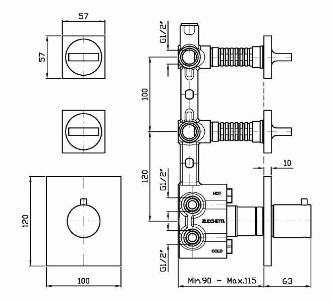 Zucchetti термостатический смеситель, скрытого монтажа 1/2”, aguablu, хром арт. za5660 r97821