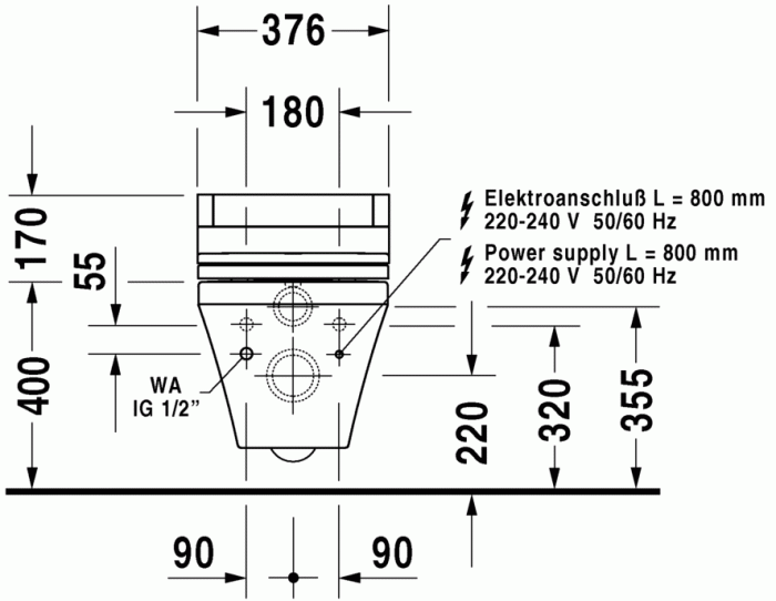 Duravit унитаз подвесной с вертикальным смывом, для sensowash, durastyle, 2537590000 цвет: белый