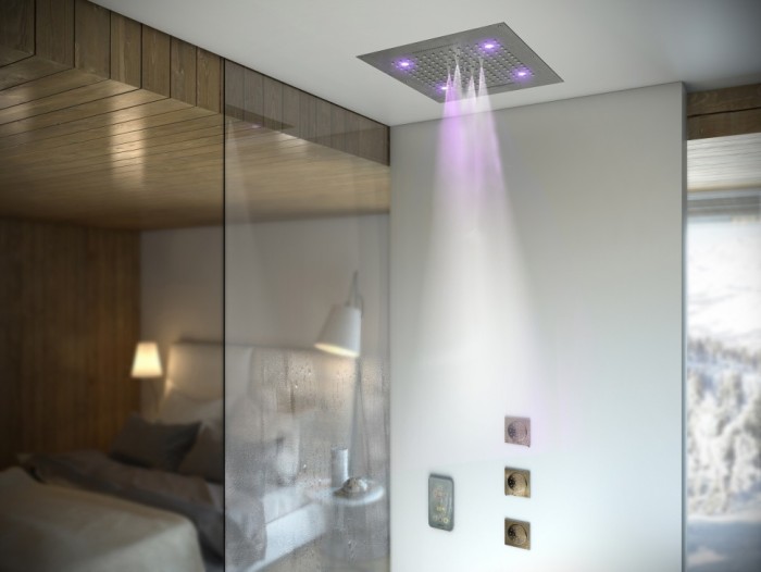 Bossini верхний душ с подсветкой для подвесного потолка dream/4 rgb lights 570 мм х 470 мм, с 4 режимами струи, dream, хром арт. h38908.030