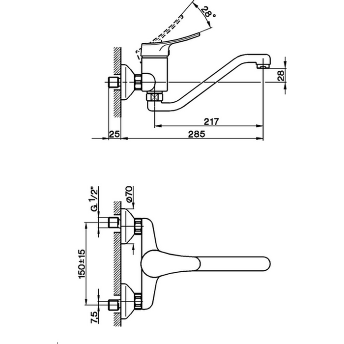 Cisal смеситель однорычажный настенный для кухни, с поворотным изливом 285 мм fu00043021 kitchen, цвет: хром