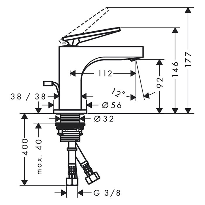 AXOR смеситель для раковины, однорычажный, 90 с рычаговой рукояткой, со сливным гарнитуром - с текстурой, Citterio, черный арт. 39001340