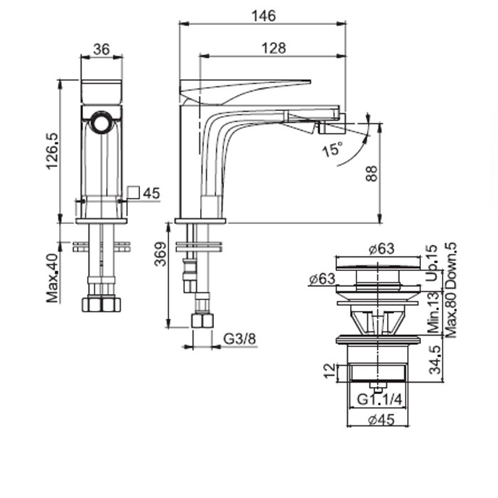 Fima Carlo Frattini смеситель для биде, на 1 отверстие, донный клапан click-clack, zeta, хром арт. f3962nns