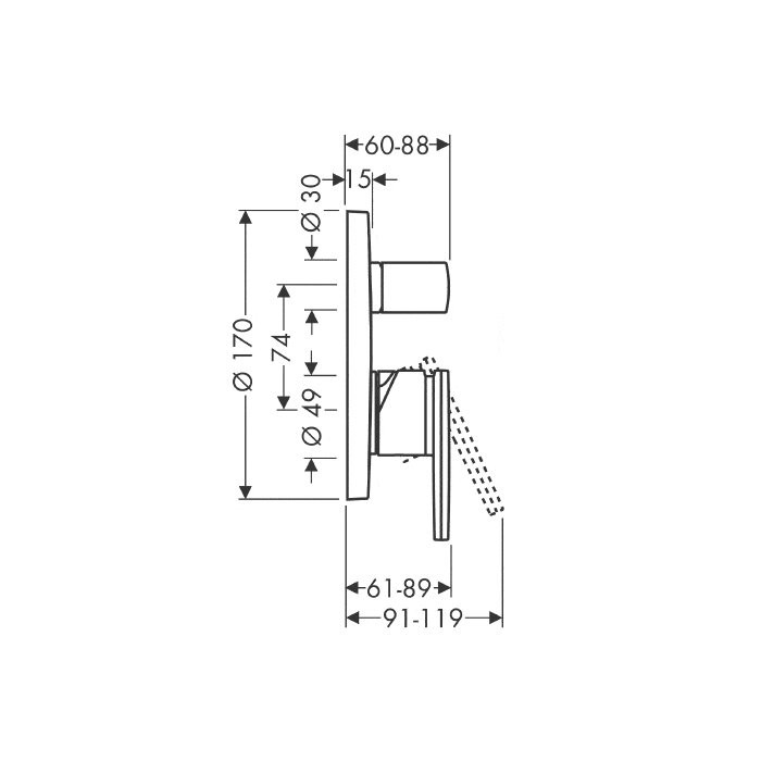 AXOR смеситель для ванны, однорычажный, скрытого монтажа, Citterio, хром арт. 39455000