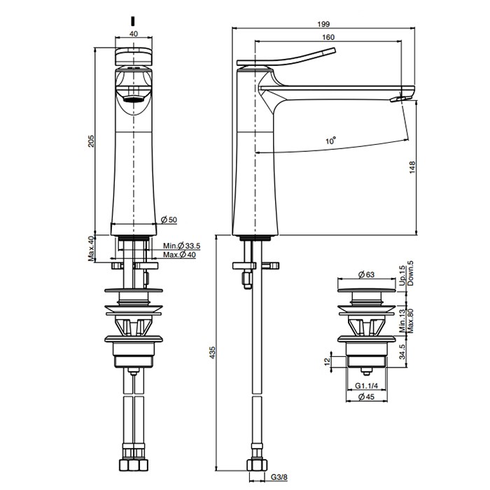 Fima Carlo Frattini смеситель для раковины, на 1 отв., высота 20.5см, с донный клапан, flo, хром арт. f3801lcr