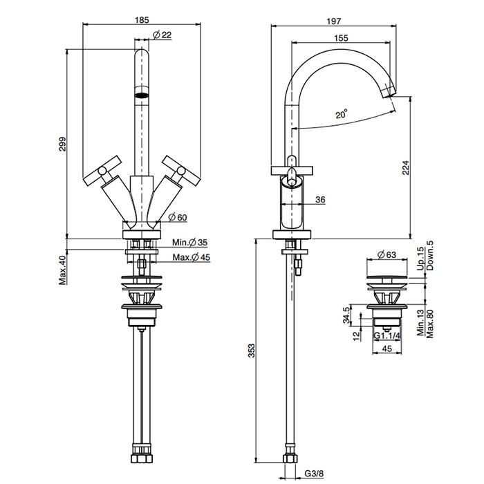 Fima Carlo Frattini смеситель для раковины, на 1 отв., с донным клапаном, maxima, черный арт. f5311wns