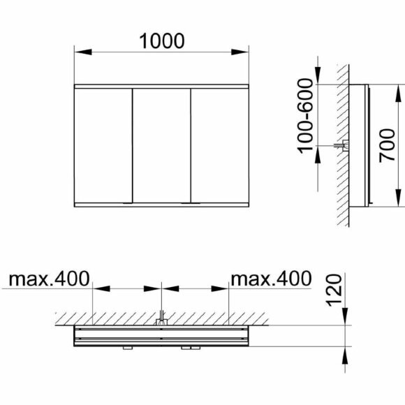 Keuco шкаф с подсветкой настенный, с тремя дверцами, анодированный, Royal modular 2.0, алюминий серебристый анодированный арт. 800311100000300