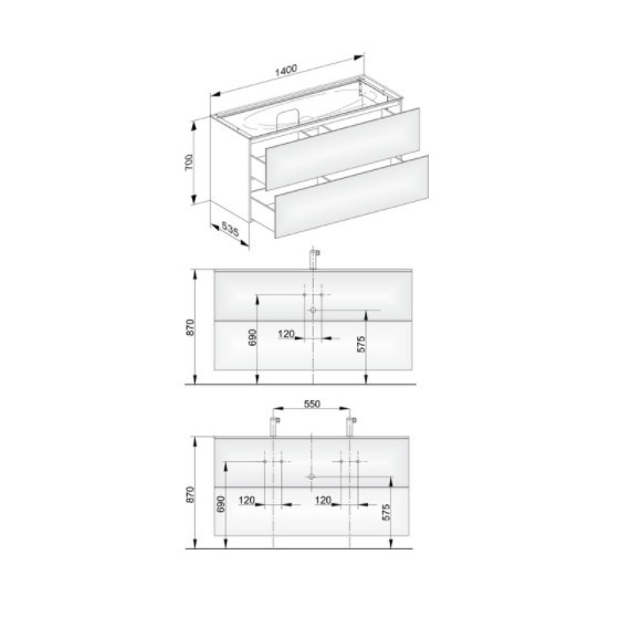 Keuco тумба подвесная под раковину с двумя выдвижными фронтами, с внутренней светодиодной подсветкой, edition 11, черный арт. 31362 330100