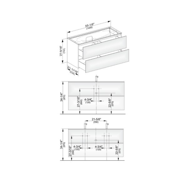 Keuco тумба подвесная под раковину с двумя выдвижными фронтами, с внутренней светодиодной подсветкой, edition 11, кашемир арт. 31362 280100