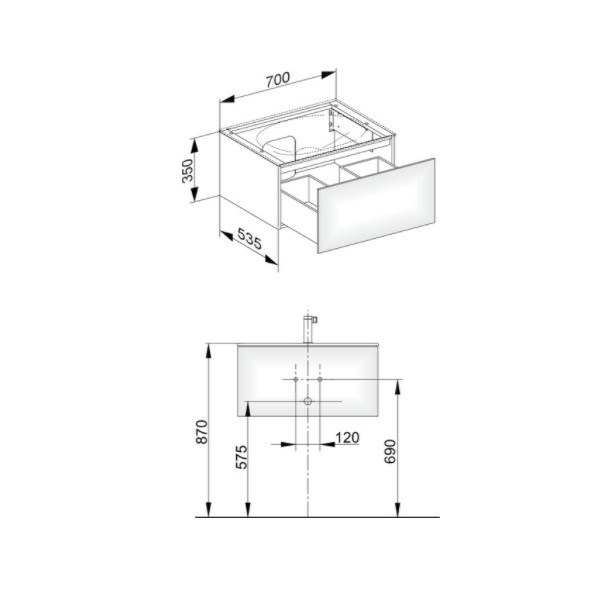 Keuco тумба подвесная под раковину с одним выдвижным фронтом, edition 11, кашемир арт. 31341 280000