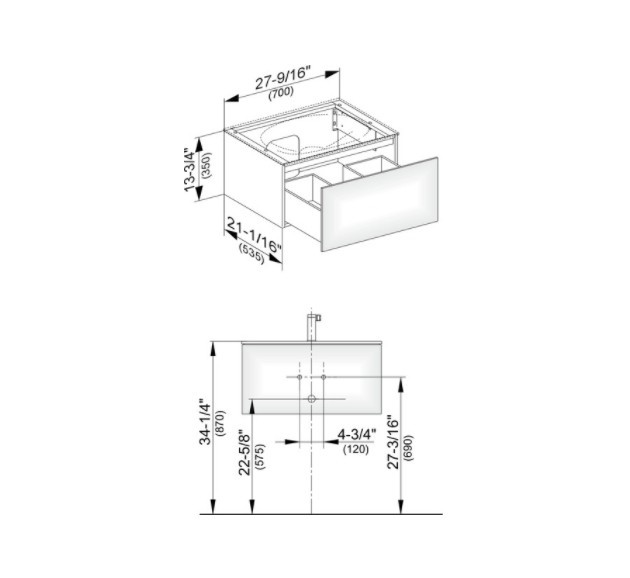 Keuco тумба подвесная под раковину с одним выдвижным фронтом, edition 11, кашемир арт. 31341 280000